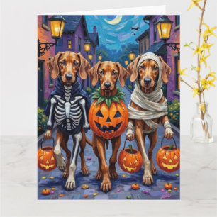 Carte Chiens Vizsla faisant Trick-or-Treating en costume