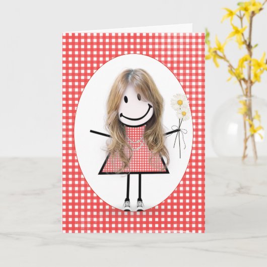 Carte Chiffre Anniversaire Fille Sur En vichy Rouge (Fleur jaune)