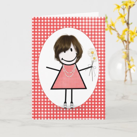 Carte Chiffre Anniversaire Fille Sur En vichy Rouge (Fleur jaune)