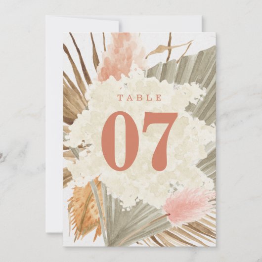 Carte Chiffres de table Rustique Boho Pampas Grass Maria (Devant)