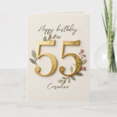 Carte Chiffres dorés élégants Botanique 55e anniversaire (Devant)