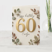 Carte Chiffres dorés élégants Botanique 60e anniversaire (Devant)