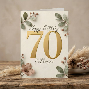 Carte Chiffres dorés élégants Botanique 70e anniversaire