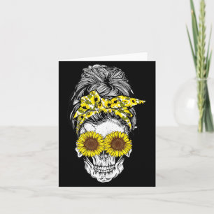 Carte Chignon décoiffé Halloween Crâne Fleur de soleil F