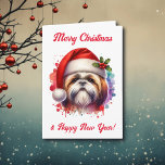 Carte Chih Tzu Chien à Santa Hat Noël<br><div class="desc">Si vous aimez Shih Tzu et que vous voulez la carte de Noël mignonne,  alors voici,  allez ! Joli style aquarelle ai art Shih Tzu à Santa Hat.</div>