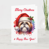 Carte Chih Tzu Chien à Santa Hat Noël (Devant)