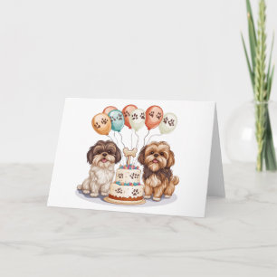 Carte Chih Tzu Chiens Anniversaire Gâteau