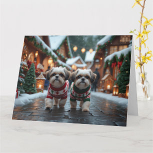 Carte Chih Tzu Chiens Noël Fête de la neige