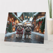 Carte Chih Tzu Chiens Noël Fête de la neige (Devant)
