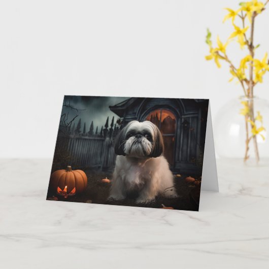 Carte Chih Tzu Halloween effraie (Fleur jaune)