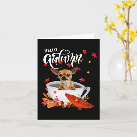 Carte Chihuahua Automne Chien Et Café Automne Jeu De Grâ (Fleur jaune)
