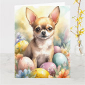 Carte Chihuahua avec les oeufs de Pâques vacances (Fleur jaune)