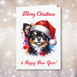 Carte Chihuahua Chien à Santa Hat Noël<br><div class="desc">Si vous aimez le Chihuahua et voulez la carte de Noël mignonne,  alors voici,  allez ! Joli style aquarelle ai art chihuahua à Santa Hat.</div>