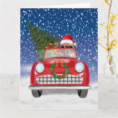 Carte Chihuahua Chien Conduite Voiture En Noël De Neige (Fleur jaune)