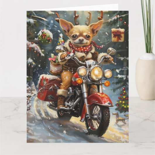 Carte Chihuahua Chien équitation moto Noël (Devant)