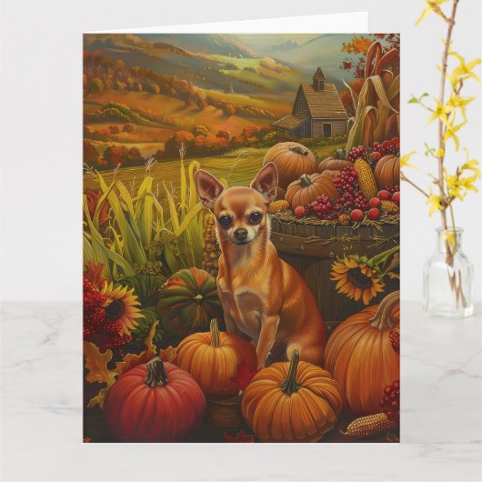 Carte Chihuahua Chien moisson d'automne Thanksgiving (Fleur jaune)
