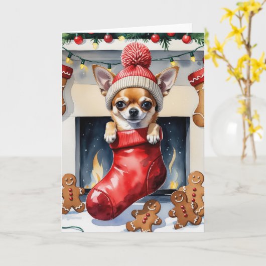 Carte Chihuahua Chien Noël Salutation (Fleur jaune)