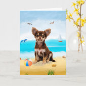 Carte Chihuahua Chien sur la plage (Fleur jaune)