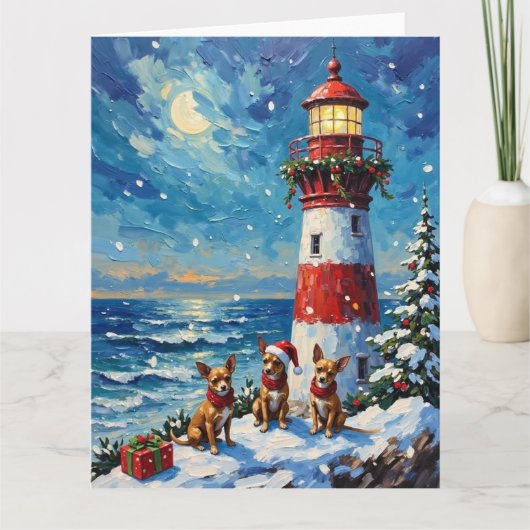 Carte Chihuahua Christmas Lighthouse Holiday (Devant)