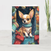 Carte Chihuahua dans un foyer de Noël festif (Devant)