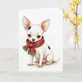 Carte Chihuahua de Noël avec Écharpe d'hiver (Fleur jaune)