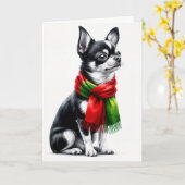 Carte Chihuahua de Noël avec Écharpe d'hiver (Fleur jaune)