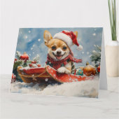 Carte Chihuahua Dog in Sledge Let it neiger Noël (Devant)