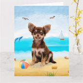 Carte Chihuahua Dog sur la plage (Fleur jaune)