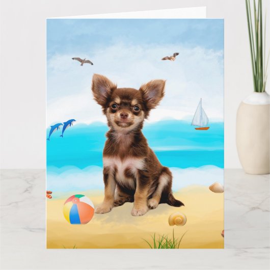 Carte Chihuahua Dog sur la plage (Devant)