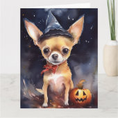 Carte Chihuahua Halloween avec citrouilles effrayant (Devant)