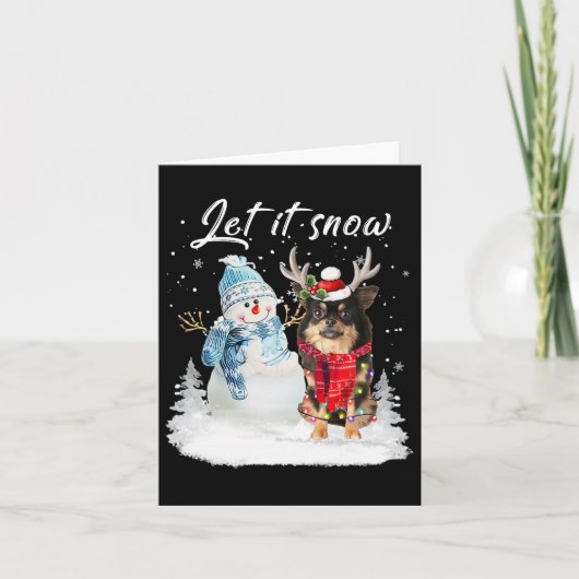 Carte Chihuahua Long Haie Chien Père Noël Noël Snowman (Devant)