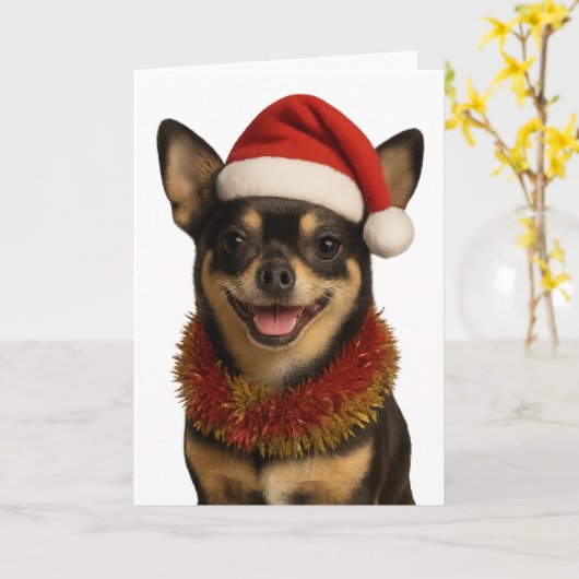 Carte Chihuahua looking cheeky Santa hat Christmas card (Fleur jaune)
