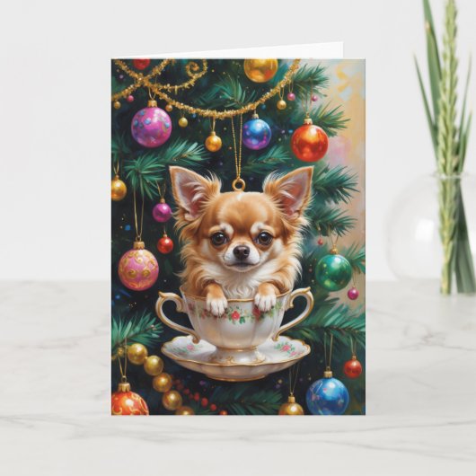 Carte Chihuahua Noël Teacup Ornament Art (Devant)
