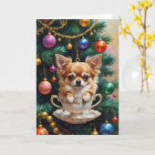 Carte Chihuahua Noël Teacup Ornament Art (Fleur jaune)
