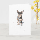 Carte Chihuahua noir et feu Drôle de chien mignon Annive (Fleur jaune)