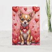 Carte Chihuahua Valentine’s Day Dog with Hearts Red (Devant)
