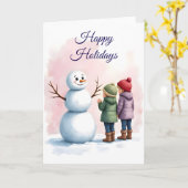 Carte Children Building Snowman Winter Scene Blank (Fleur jaune)