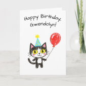 Carte Child's Art Style Tuxedo Cat Birthday (Devant)