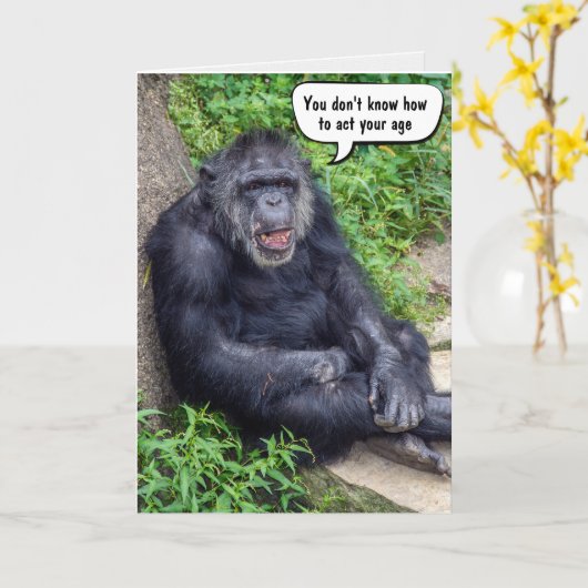 Carte Chimpanzé d'anniversaire drôle (Fleur jaune)