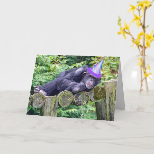Carte chimpanzé de fête pour un anniversaire humoristiqu (Fleur jaune)