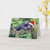 Carte Chimpanzé de Noël avec chapeau de Père Noël (Fleur jaune)
