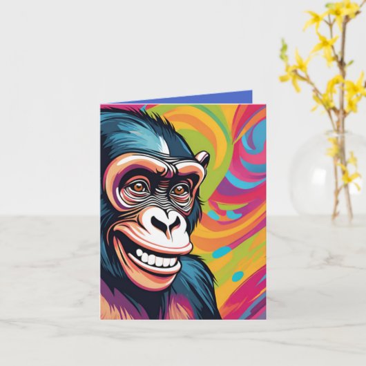 Carte Chimpanzé fou mignon (Fleur jaune)