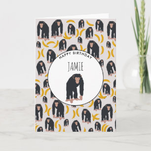 Carte Chimpanzé singe et banane personnalisé Anniversair