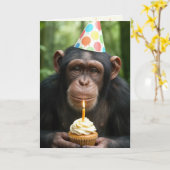 Carte Chimpanzé tenant un gâteau d'anniversaire (Fleur jaune)