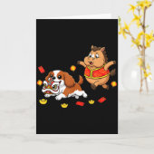 Carte Chinese Horse Cavalier King Charles Spaniel Happy  (Fleur jaune)