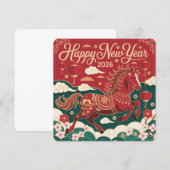 Carte Chinese New Year 2026 Red Fire Horse  (Devant / Derrière)