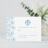Carte Chinois Double Bonheur Floral Mariage RSVP (Debout devant)