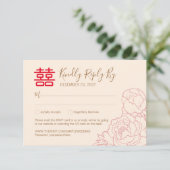 Carte Chinois Elegant Peony Wedding RSVP avec QR Code (Debout devant)