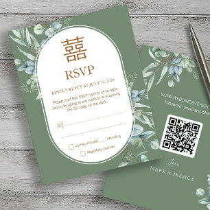 Carte Chinois Eucalyptus Double Bonheur Mariage RSVP
