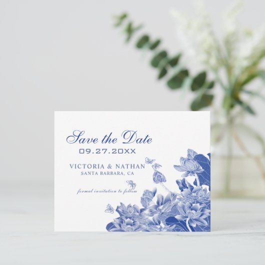 Carte Chinoiserie bleue avec mariage photo Enregistrer l (Debout devant)